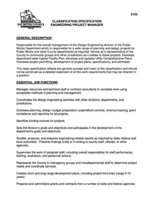 Engineering Project Manager Job Description printable pdf download