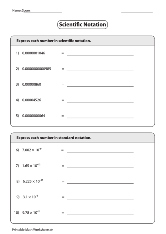 Expressing Numbers In Scientific Notation Worksheet With Answer Key