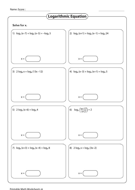 Logarithmic Equation Worksheet printable pdf download