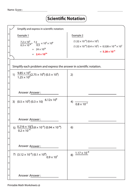 Worksheet Scientific Notation Answer Key best worksheet