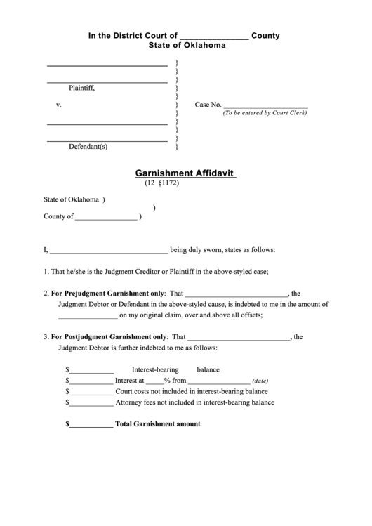 Garnishment Affidavit printable pdf download