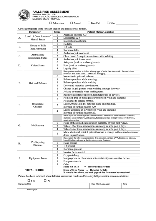 Falls Risk Assessment printable pdf download