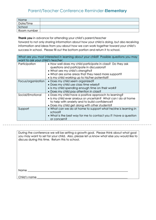 Parent/teacher Conference ReminderElementary printable pdf download