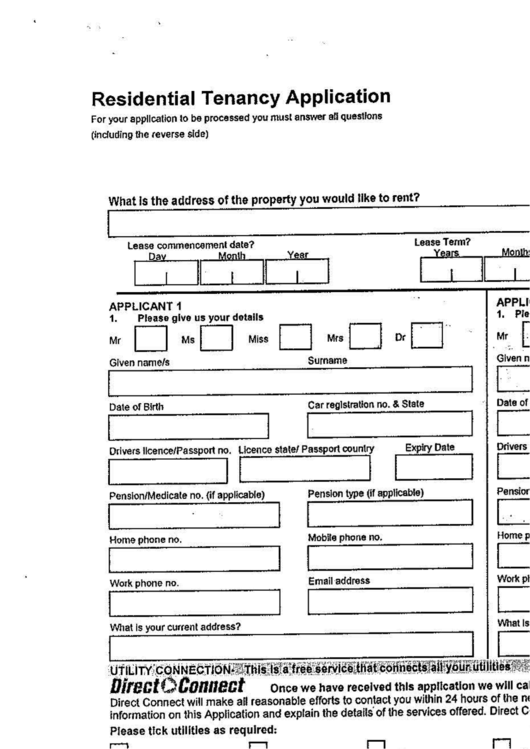 Residential Tenancy Application printable pdf download