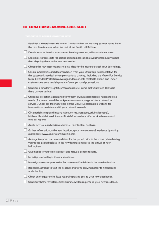 International Moving Checklist printable pdf download
