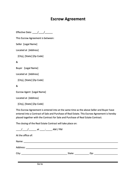 Escrow Agreement printable pdf download