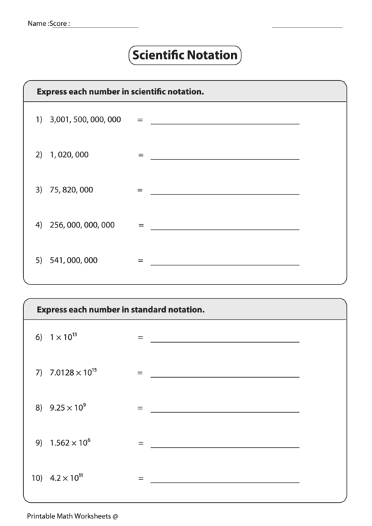 Scientific Notation printable pdf download