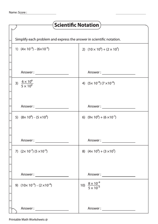 Scientific Notation printable pdf download