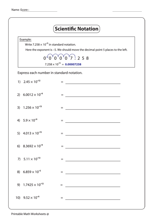 Scientific Notation printable pdf download