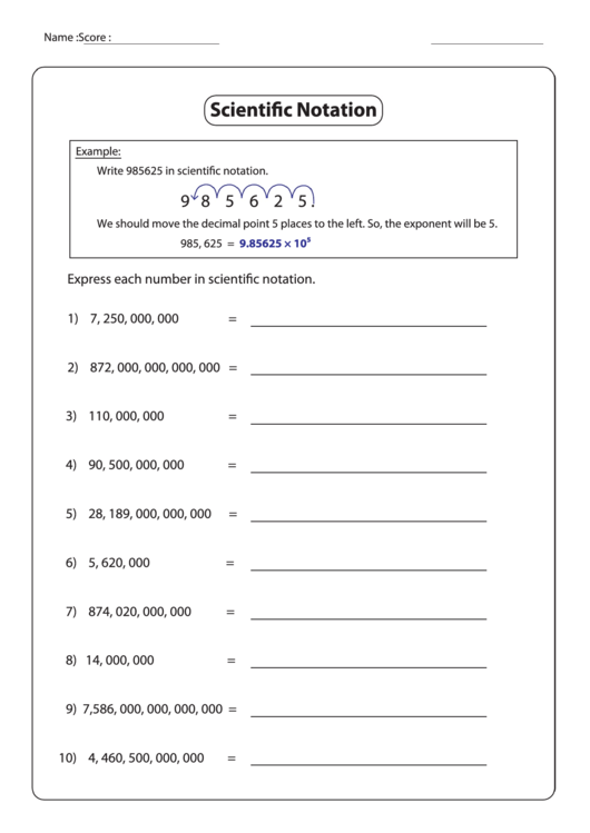 Scientific Notation printable pdf download