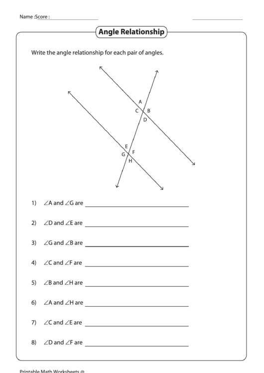 Angle Relationship Worksheet Template printable pdf download