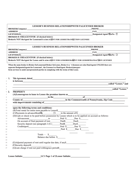 Fillable Pennsylvania Commercial Lease printable pdf download