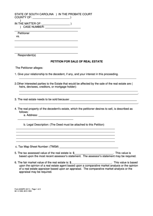 Petition For Sale Of Real Estate printable pdf download