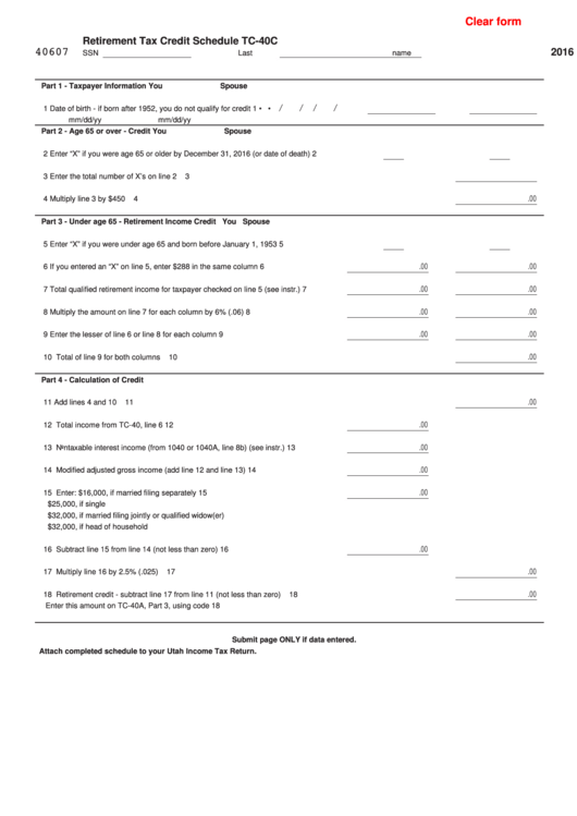 Fillable Retirement Tax Credit Schedule printable pdf download