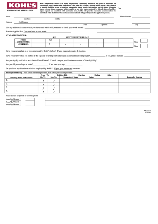 Top Kohls Application Form Templates free to download in PDF format