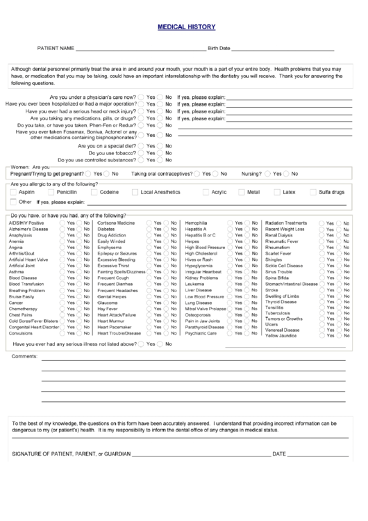 Medical History printable pdf download