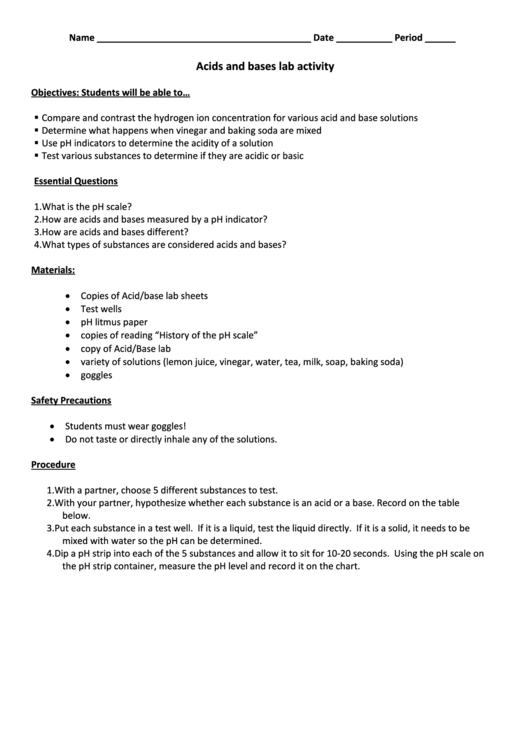 Acids And Bases Lab Activity printable pdf download