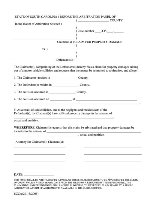 Claim For Property Damage printable pdf download