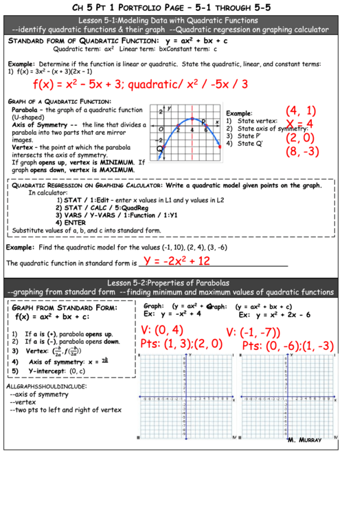 Parabolas And Quadratic Worksheet printable pdf download