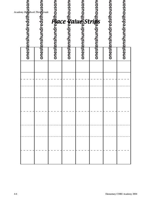 Place Value Strips printable pdf download