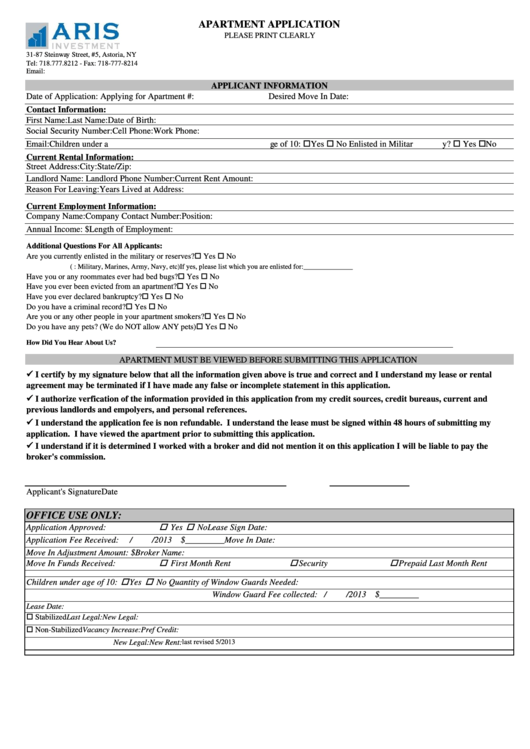 Apartment Application Form printable pdf download