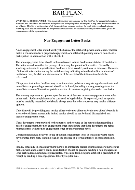 Sample NonEngagement Letter Template printable pdf download