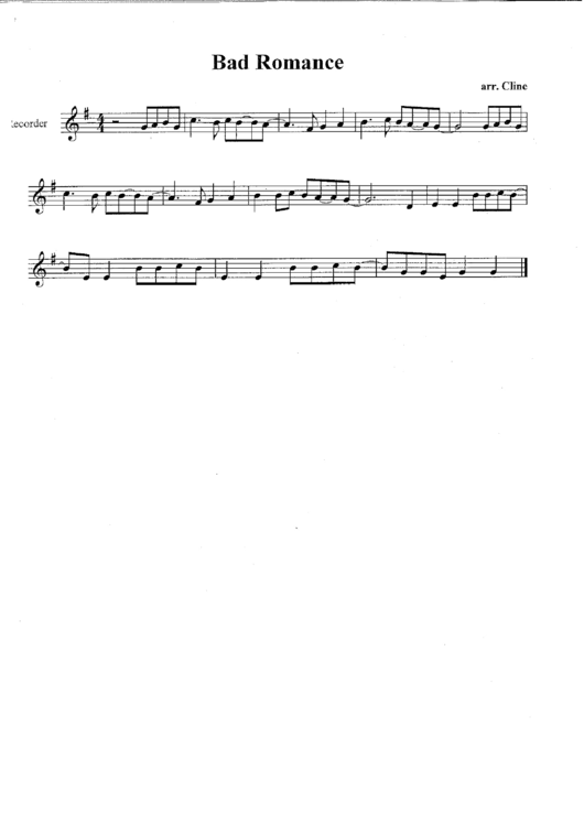 Fillable Cline Bad Romance Recorder Sheet Music printable pdf download