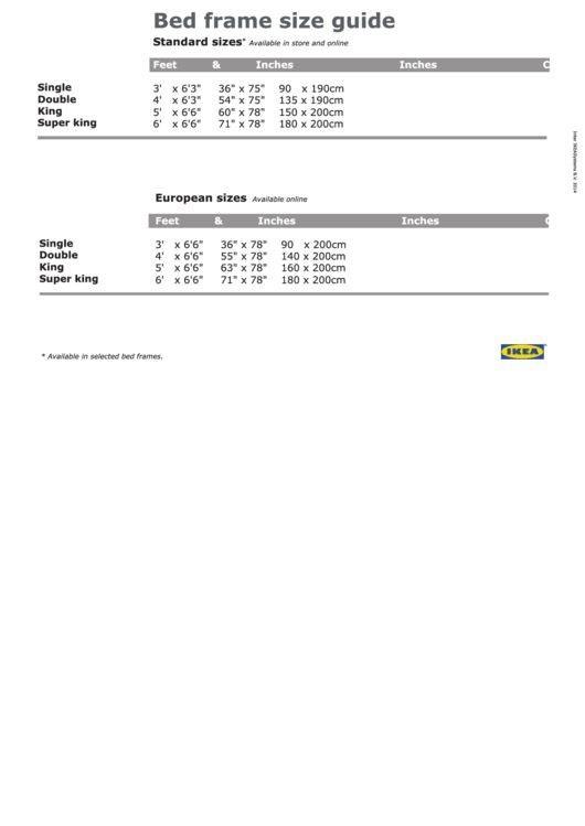Ikea Bed Frame Size Guide printable pdf download