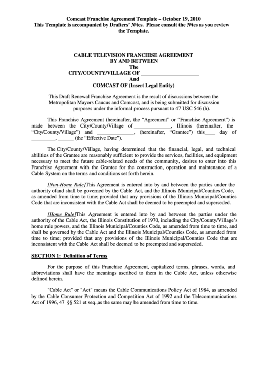 Fillable Cable Television Franchise Agreement printable pdf download
