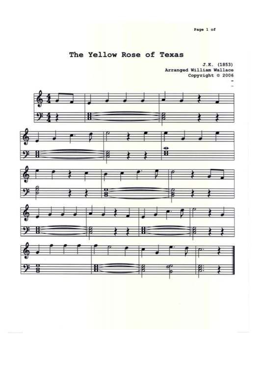 The Yellow Rose Of Texas (William Wallace) Piano Sheet Music printable