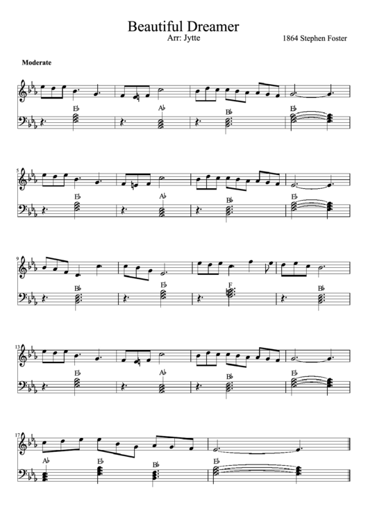 Beautiful Dreamer Piano Sheet Music printable pdf download