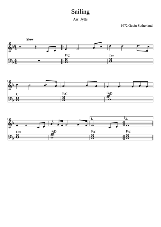 Sailing Piano Sheet Music printable pdf download