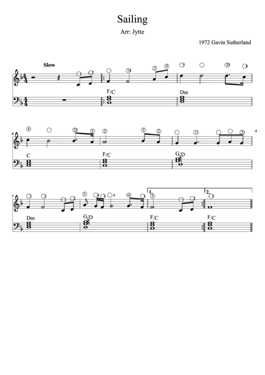 Sailing Piano Sheet Music printable pdf download