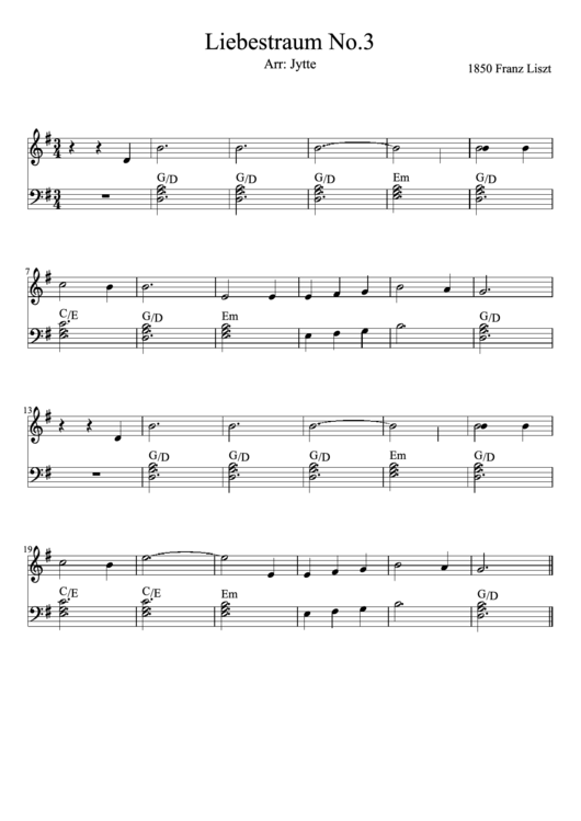 Piano Sheet Music Liebestraum No.3 Very Easy printable pdf download