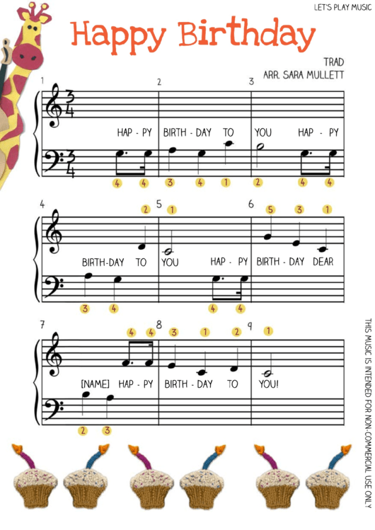Happy Birthday Easy Piano Music printable pdf download
