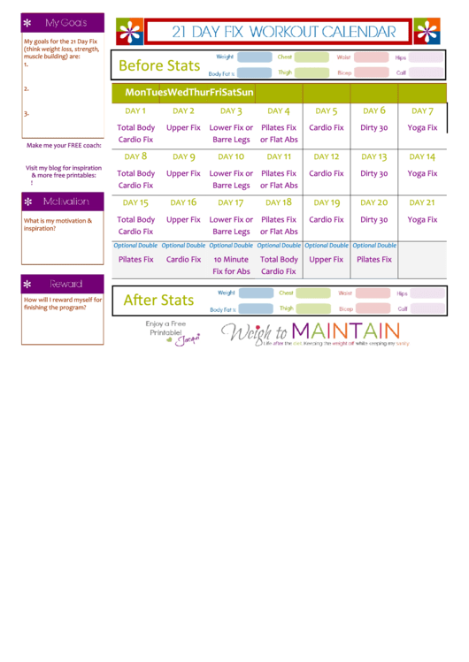 21 Day Fix Workout Schedule printable pdf download