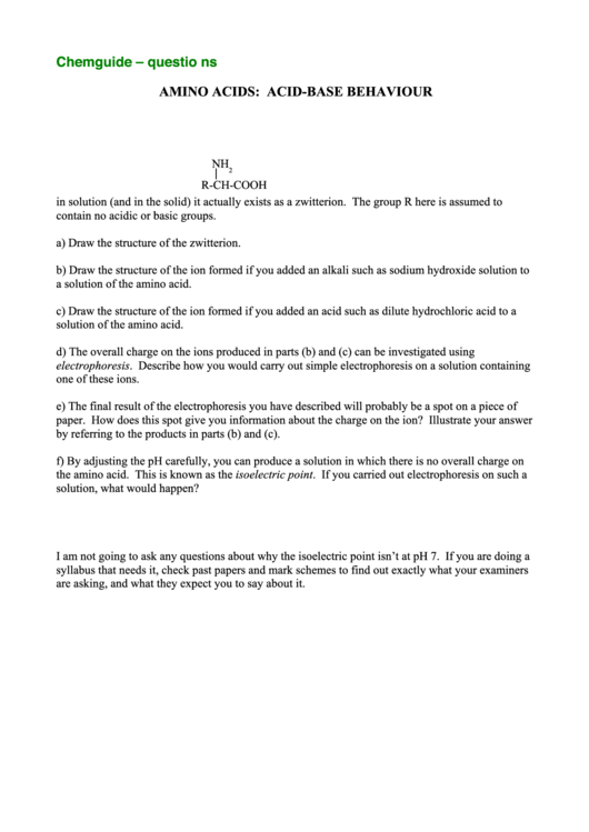 Worksheet Determination Of Protein Amino Acids