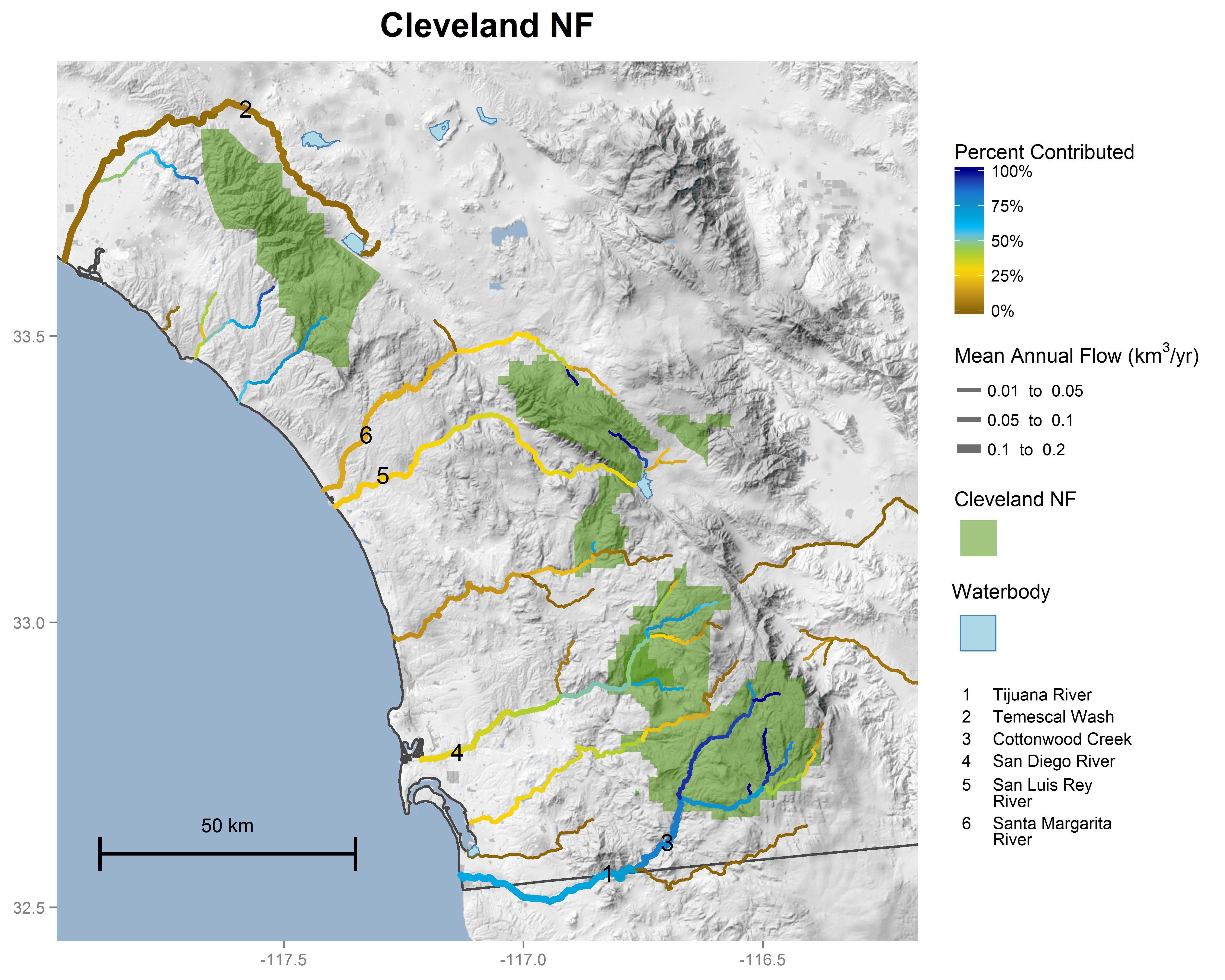 Cleveland National Forest Map National forest contributions to streamflow Pacific Southwest Region