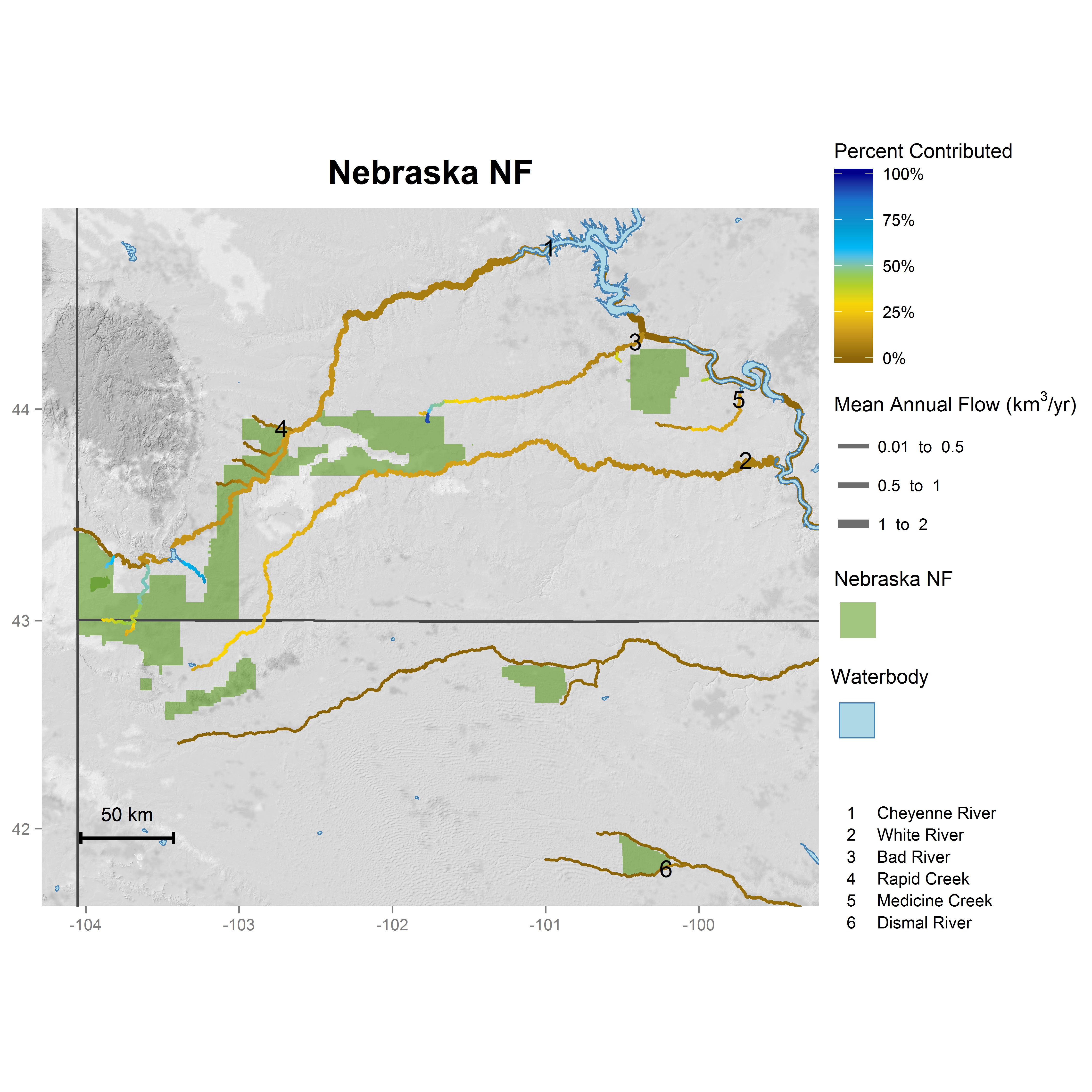 Nebraska National Forest Map National forest contributions to streamflow Rocky Mountain Region