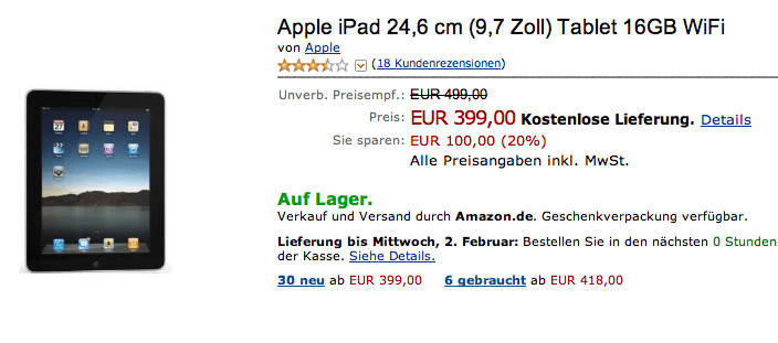 iPad bei Amazon für 399 Euro Screenshots Galerie MacTechNews.de