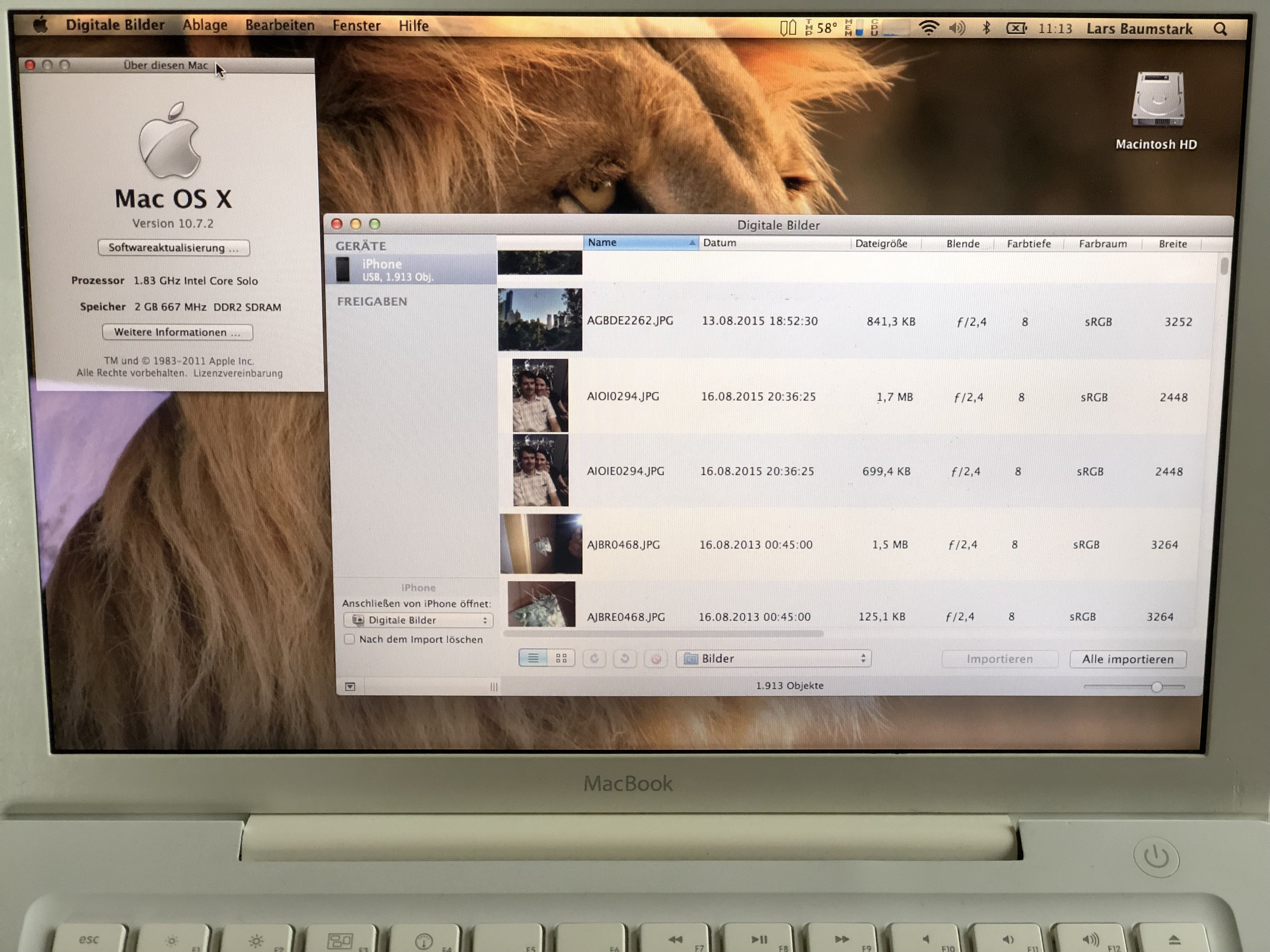 Bilder von iPhone mit iOS 12 auf Macbook 2006 mit OS 10.7 iPhone