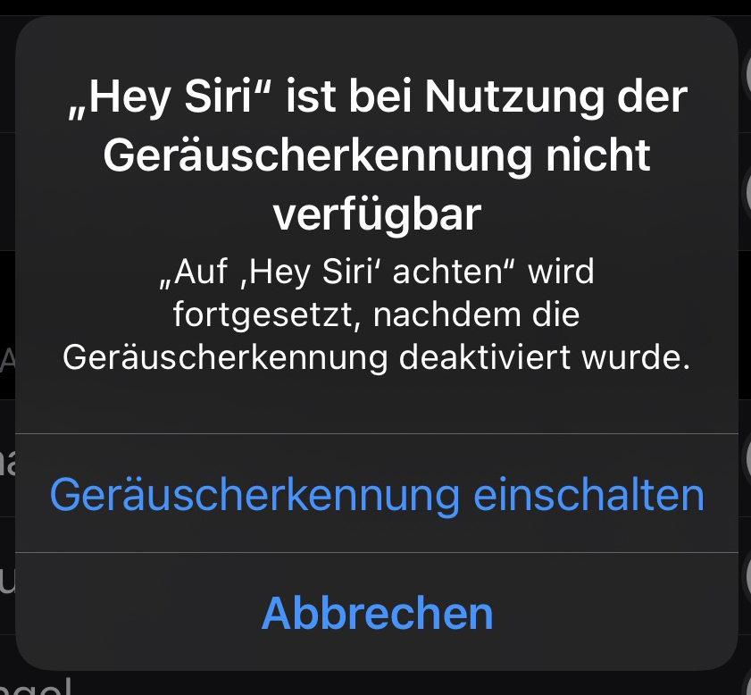 "Hey Siri" geht nicht bei eingeschalteter Geräuscherkennung | iPhone