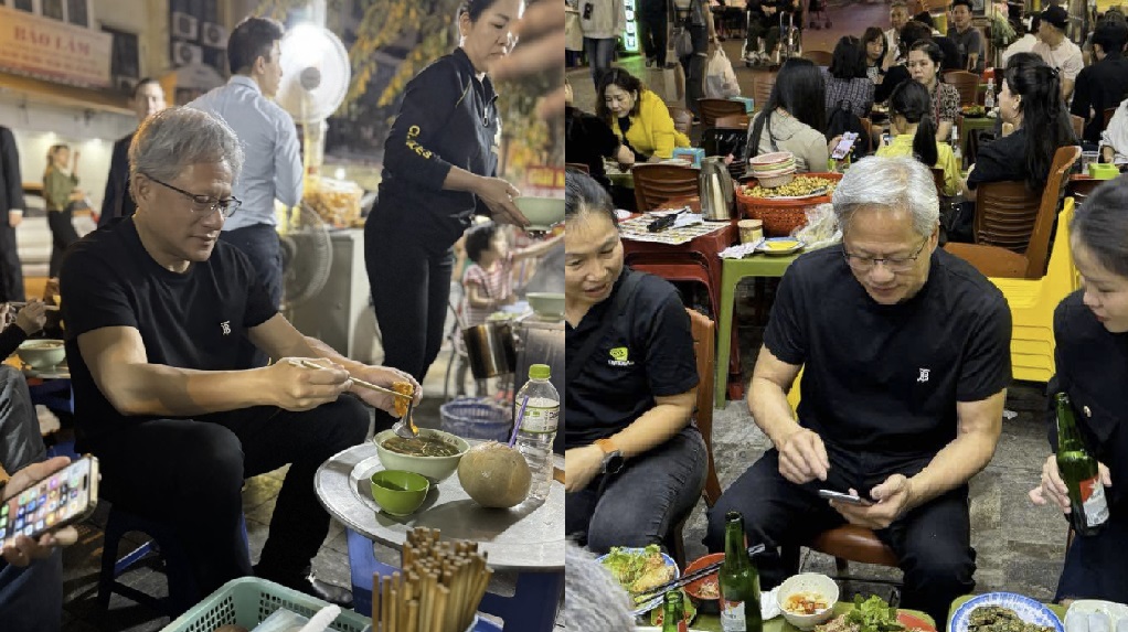 Nvidia's billionaire CEO Jensen Huang enjoys Vietnam's street food