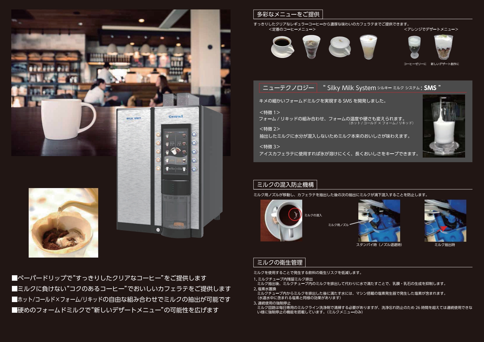 17年製美品 サンデン SANDEN 全自動コーヒーマシン+ミルクユニットセット CRYSTAⅡ＆MILK UNIT RCM2PF2HDW