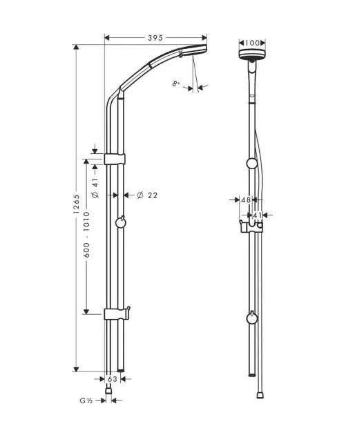 Hansgrohe Croma 100 Set douchette Multi 3 jets / barre murale Unica