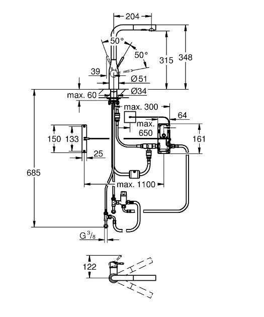 Grohe Essence Foot Control Elektronische Spültischarmatur, verchromt 30311000 Sanitino.de
