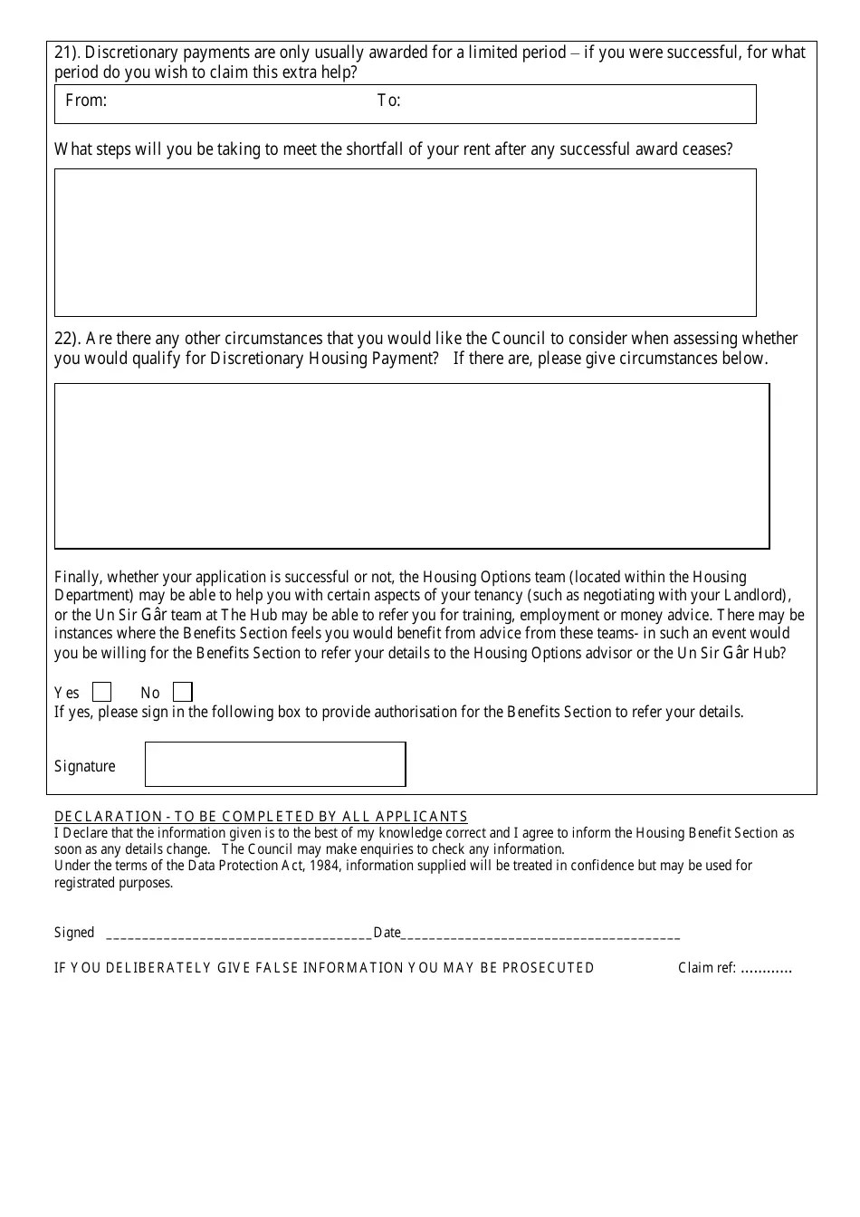 Carmarthenshire United Kingdom Discretionary Housing Payment Application Form Fill Out, Sign
