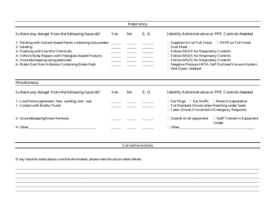 Personal Protective Equipment Hazard Assessment Form Lines Fill Out