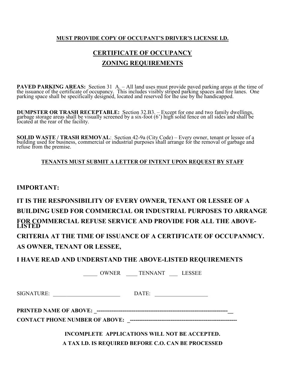Haltom City, Texas Application Form for Certificate of Occupancy Fill