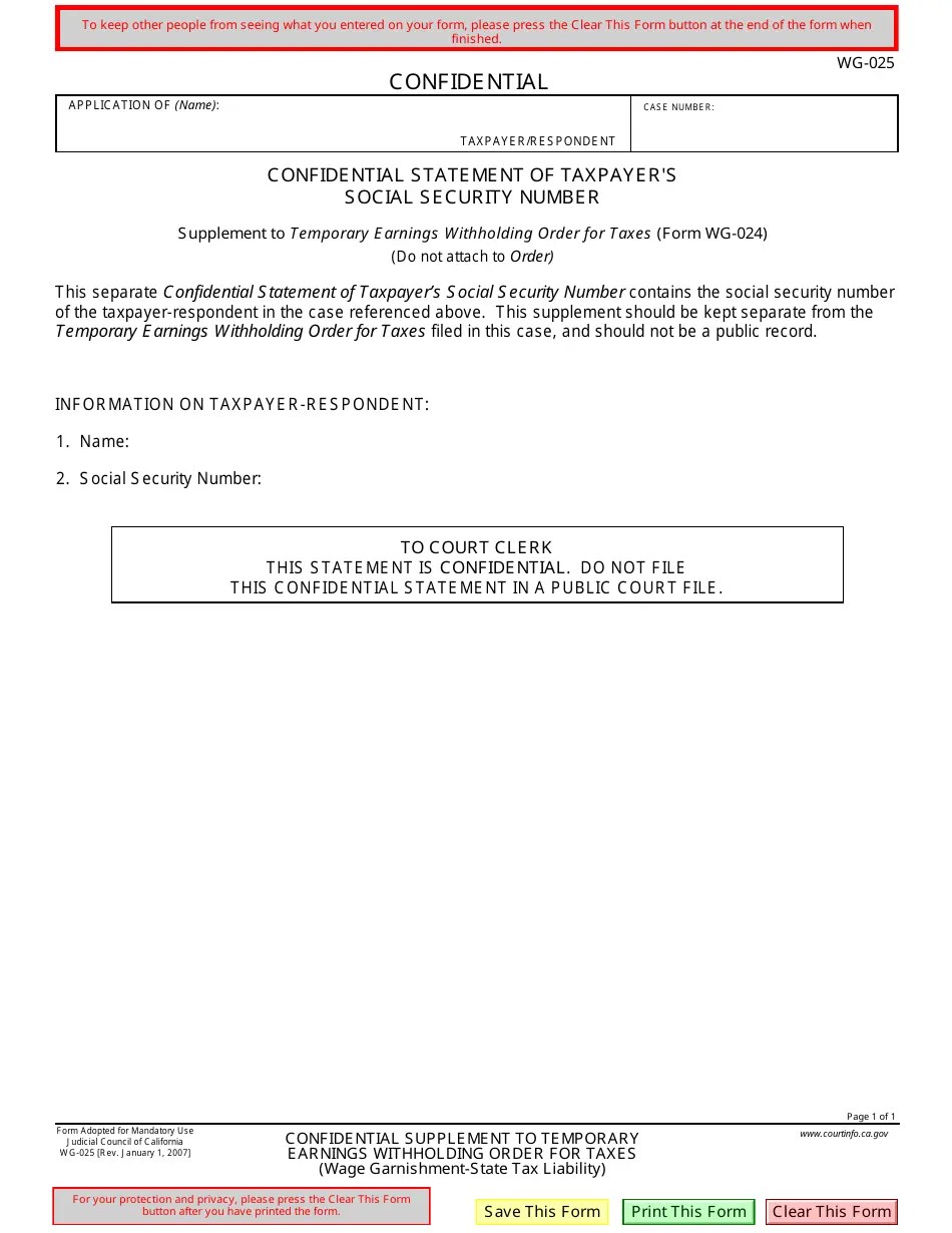 Form WG025 Fill Out, Sign Online and Download Fillable PDF